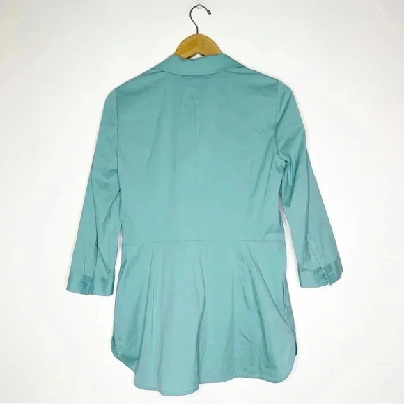 Lafayette 148 Blue-Green Stretch Poplin Ruched Pleat Tunic Shirt Size 8 - Picture 7 of 7